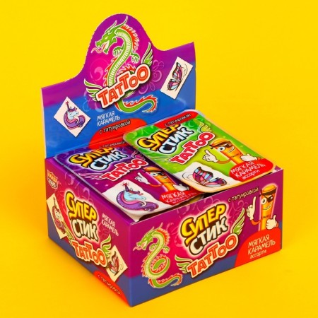 Soft caramel "Super stick with a tattoo", 7 g-1