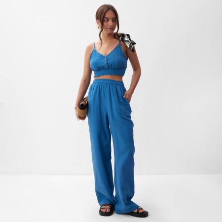 Women's trousers, free cut MIST MUSLIN size XS, col. blue-1