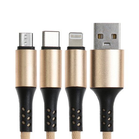 Cable keychain 3 in 1, microUSB/type -c/lightning - usb, 2.4 a, beige-1