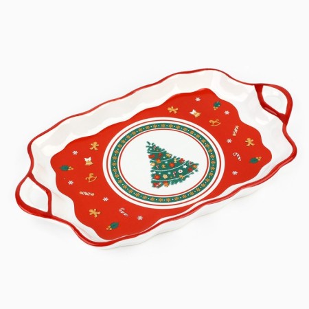 New Year! New Year's ceramic dish "Gingerbread men", 23x13x2.5 cm, white color-1
