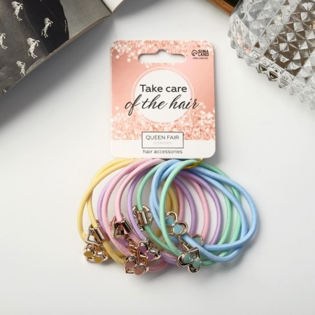 Hair gum "Delia" (set 10 pcs) heart luxury, 5 cm, mix