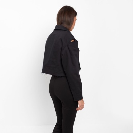 Women's shirt shortened with cuts Mist: Denim R.44, Black-4