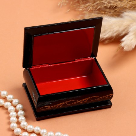 Casket "Bouquet of Piono in the basket", black, 6 × 9 cm, lacquer miniature-1