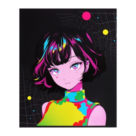 Notebook of 48 sheets in Calligrata Call “bright. Anime”, cardboard cover, matte lamination + selective UV-lame, block offset mix-5