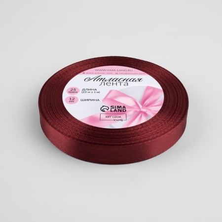 Satin tape, 12 mm × 23 ± 1 m, wine vene-1