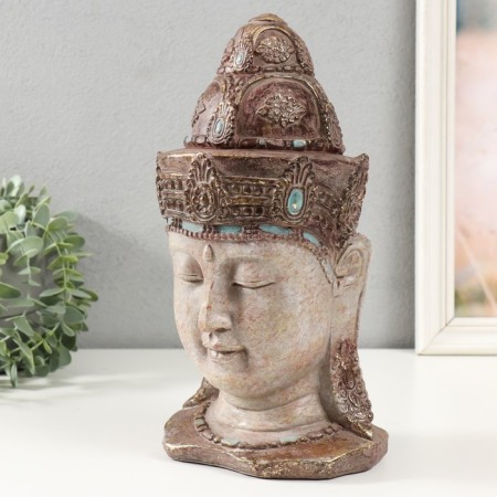 Souvenir Polystone Bust "Buddha's head in the headdress" Sand 13.5x15x31 cm-3
