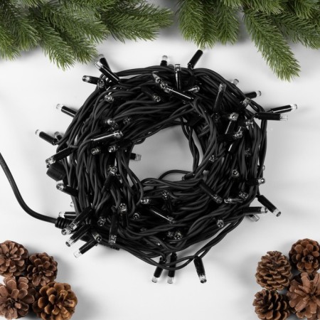 Garland “thread” 10 m, IP65, UMS, dark rubber thread, 100 LED, white glow, flicker, 220 V-1
