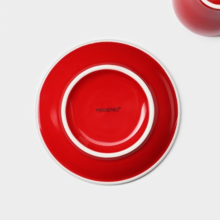 Coffee steam porcelain Magistro Coffee Time, 2 objects: a cup 80 ml, a saucer d = 12.5 cm, red color-6