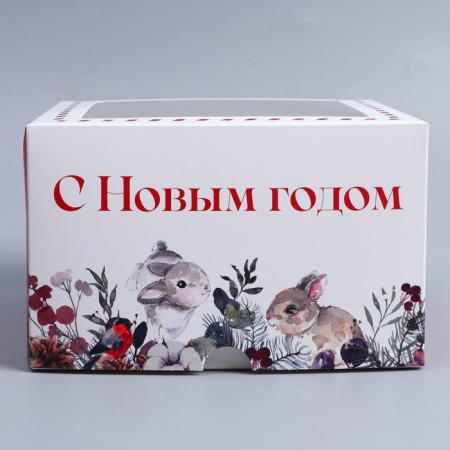 Folding box for 4 cupcakes with the Watercolor window 16*16*10 cm, New Year-3