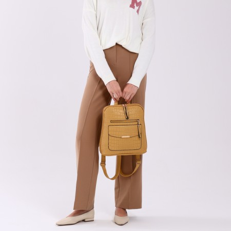 City backpack on a zipper, mustard color-4