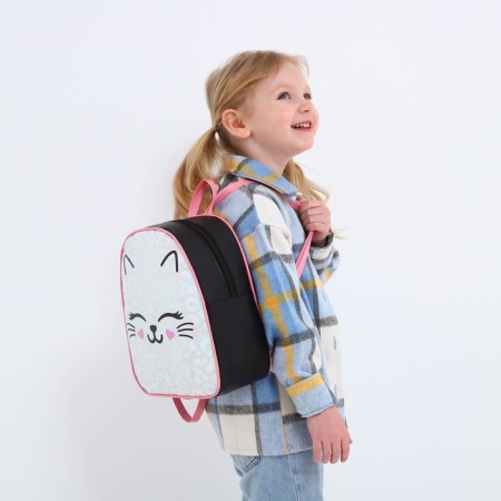 Baby backpack for girls Artificial leather, meow, cat, holography, 27x23 x 10 cm-9