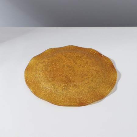 Set of table "Plant pattern", 7 objects: D = 30 cm - 1 pc, d = 18 cm - 6 pcs, beige color with golden-4
