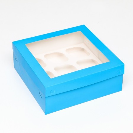 Packaging for 9 cupcakes with a window, blue, 25 x 25 x 10 cm-1