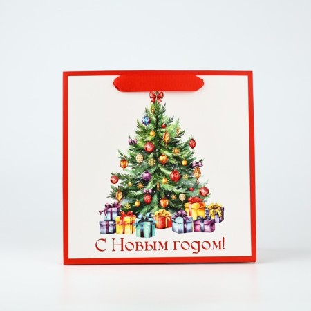 Gift New Year's laminated square “Happy New Year”, Christmas tree 22 x 22 x 11 cm, new year-1