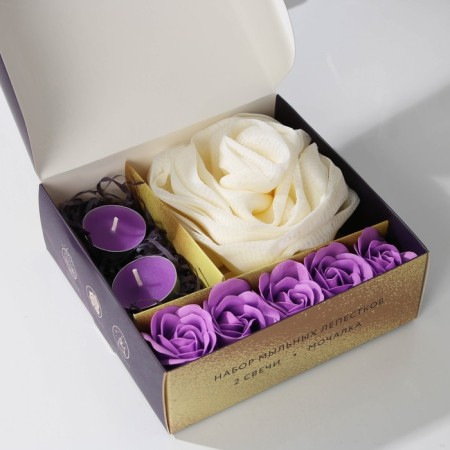 Gift set of cosmetics "Inspecting", Lapal soap 5 pcs, candle, washcloth, pure happiness-1