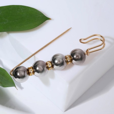 Pin "Quartet" ball No. 14, 8.5 cm, glossy gray color in gold-2