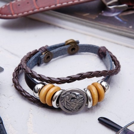 Bracelet Unisex "Style" hawk, black-brown color with gray metal, 21.5 cm