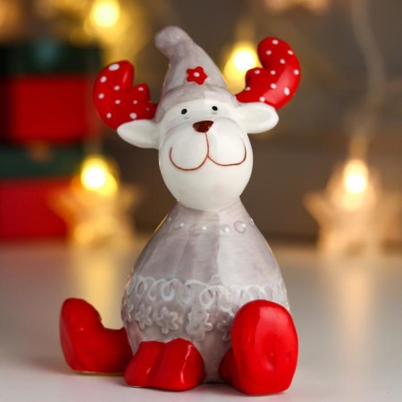 Souvenir ceramics "Losik, gray sweater and cap, red horns" 12x9.5x8 cm