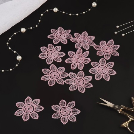 Knitted elements "Flowers", D = 4.5 cm, 10 pcs, pink color-1