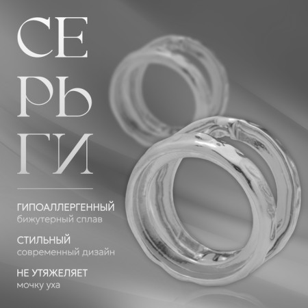 Earrings Metal "Chord" two circles, color silver-3
