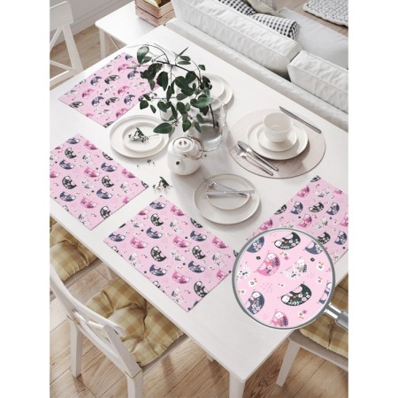 A set of napkins for setting the table "Flower sloths", rectangular, size 32x46 cm, 4 pcs-1
