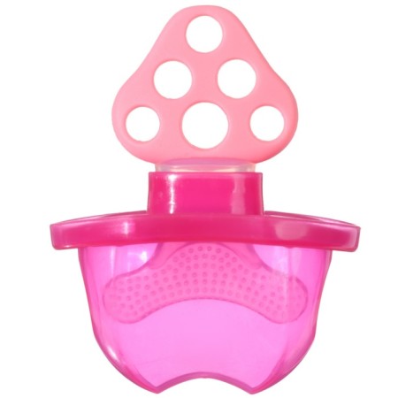 Silicone teether "for the front teeth", pink, with a cap, crumb I