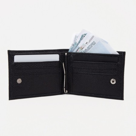 Male purse on the button, for bills, for cards, black color-4