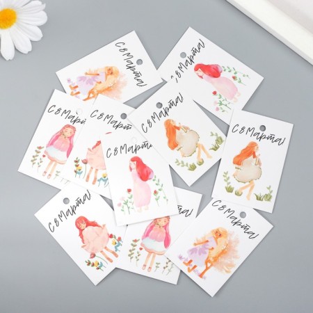 Cardboard Biro "from March 8. Girl" set 10 pcs (5 types) 4x6 cm-1