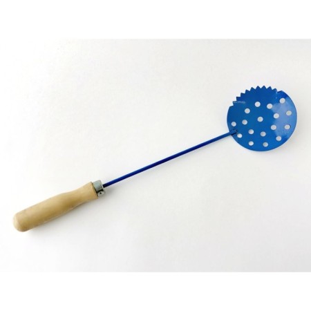 Ice scoop, painted, handle plastic under wood, blue color