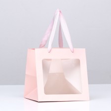 Crafts with a square bottom and window 20 x 20 x 20 cm pink, 1pc