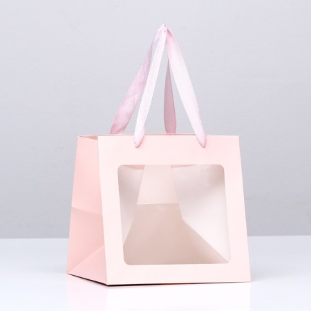 Crafts with a square bottom and window 20 x 20 x 20 cm pink, 1pc