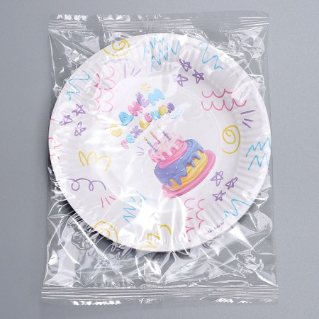 Disposable paper plate "Happy birthday" cake, 18 cm-3
