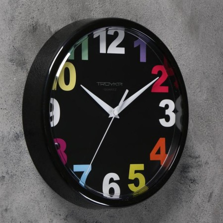 Watching clock, series: children's, "Rainbow numbers", D-23 cm, black rim-1