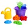 Set for playing in sand No. 32: Big bucket, scoop, rake, 4 molds, watering can