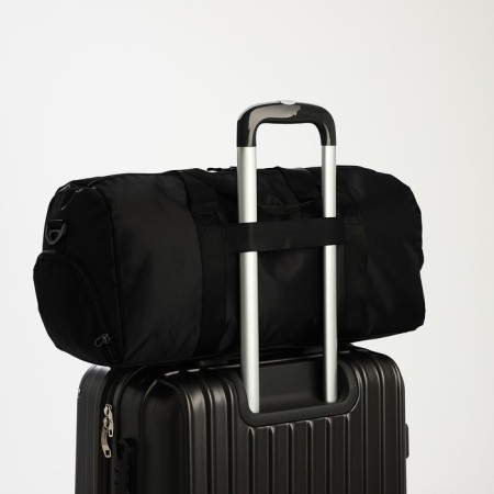 Road bag on lightning, external pocket, shoe detachment, suitcase holder, long belt, black color-3