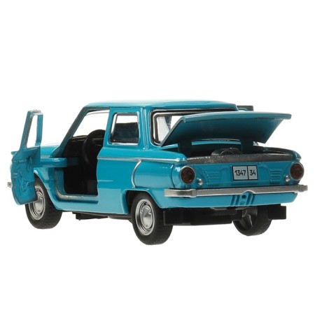 Metal machine "ZAZ -968A", retro - model "Zaporozhets", doors, trunk, inertia, 12 cm blue are opened-3