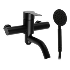 Bath mixer Zein Z3491, curved spout, shower set, stainless steel, black