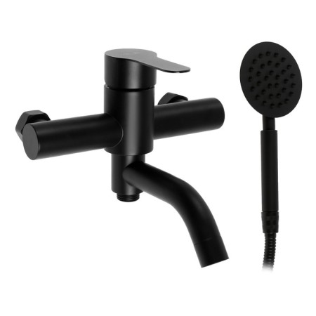 Bath mixer Zein Z3491, curved spout, shower set, stainless steel, black