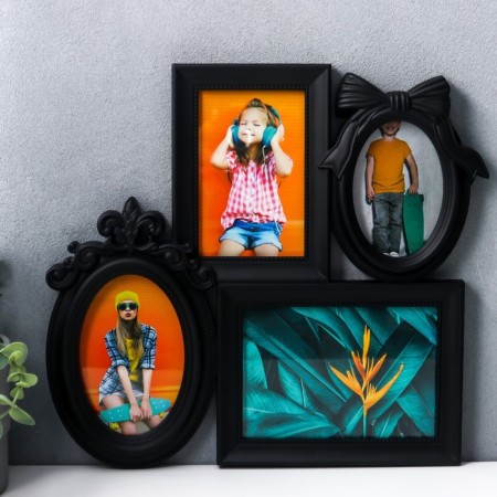Photo frame Plastic in 4 photos 9x13, 10x15, 13x18 cm "Balt and monogram" black 35.5x38 cm