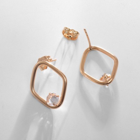 Earrings with rhinestones Xuping Contour delight, white color in pink gold-2
