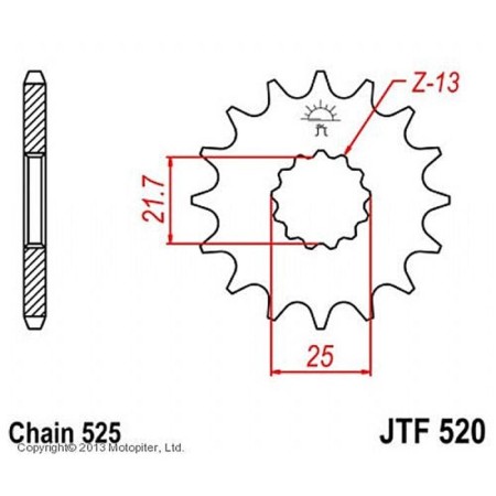 Front star (host) JTF520 for a motorcycle, steel, chain 525, 16 teeth