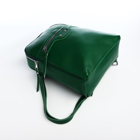 Women's backpack made of artificial leather with lightning, 3 pockets, green color-4