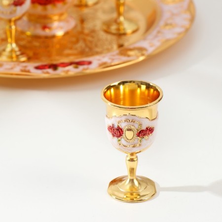 Set of wine jug, 6 glasses and tray "Istanbul. Red roses, patterns" White with gold-1