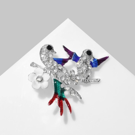 Brooch "Birds" Spring, color in silver