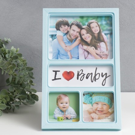 Photo frame plastic in 3 photos 10x10 cm, 13x18 cm "Lyon" Blue 32x20 cm