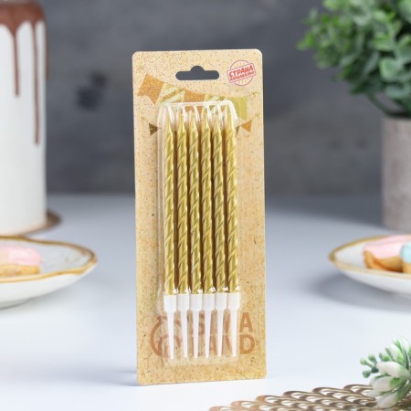Candles in the Cake "Metallic", 14 cm, 6pcs with a stand, golden-5