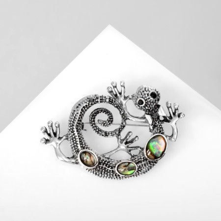 Brooch "Galiotis" chameleon, green color in black silver
