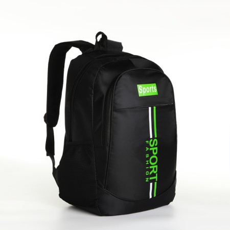 Youth backpack with a zipper, 4 pockets, black/green color-2