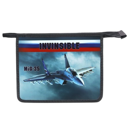 Folder for notebooks A5, 245 x 195 x 50 mm, lightning from above, to 80shk5 "MiG 35 aircraft", laminated cardboard/textiles
