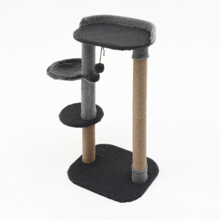 Claw "Piggon" with a hammock, a toy and a shelf, 64 x 34 x 104 cm, (fur, jute) gray-2